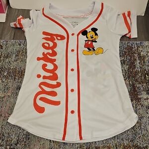 Disney Mickey Mouse Jersey Top Size L White and Orange